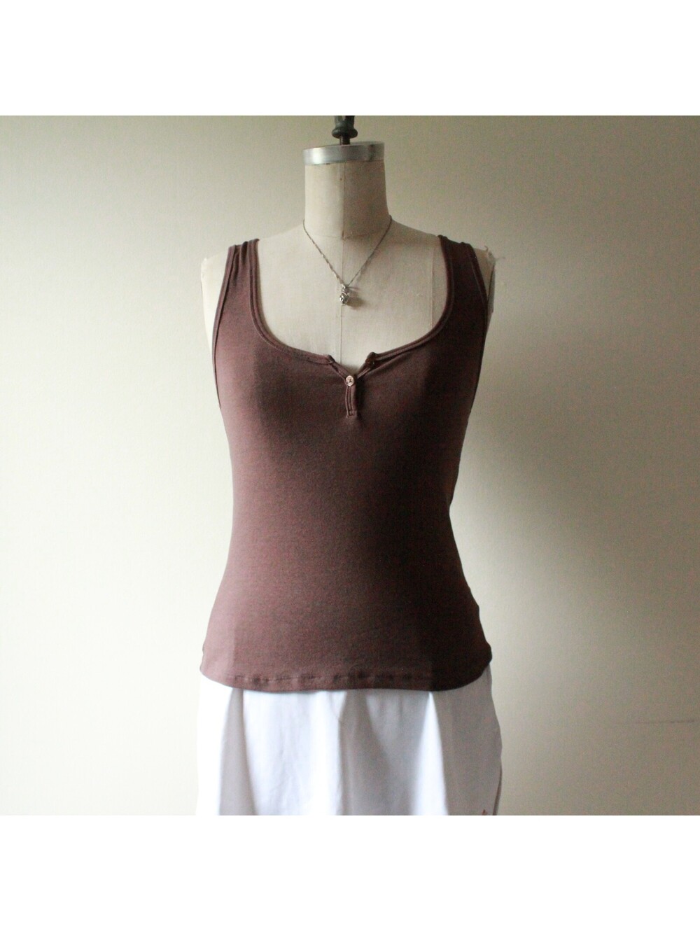Streetwear Society Brown Fitted Henley Tank Top Size Large